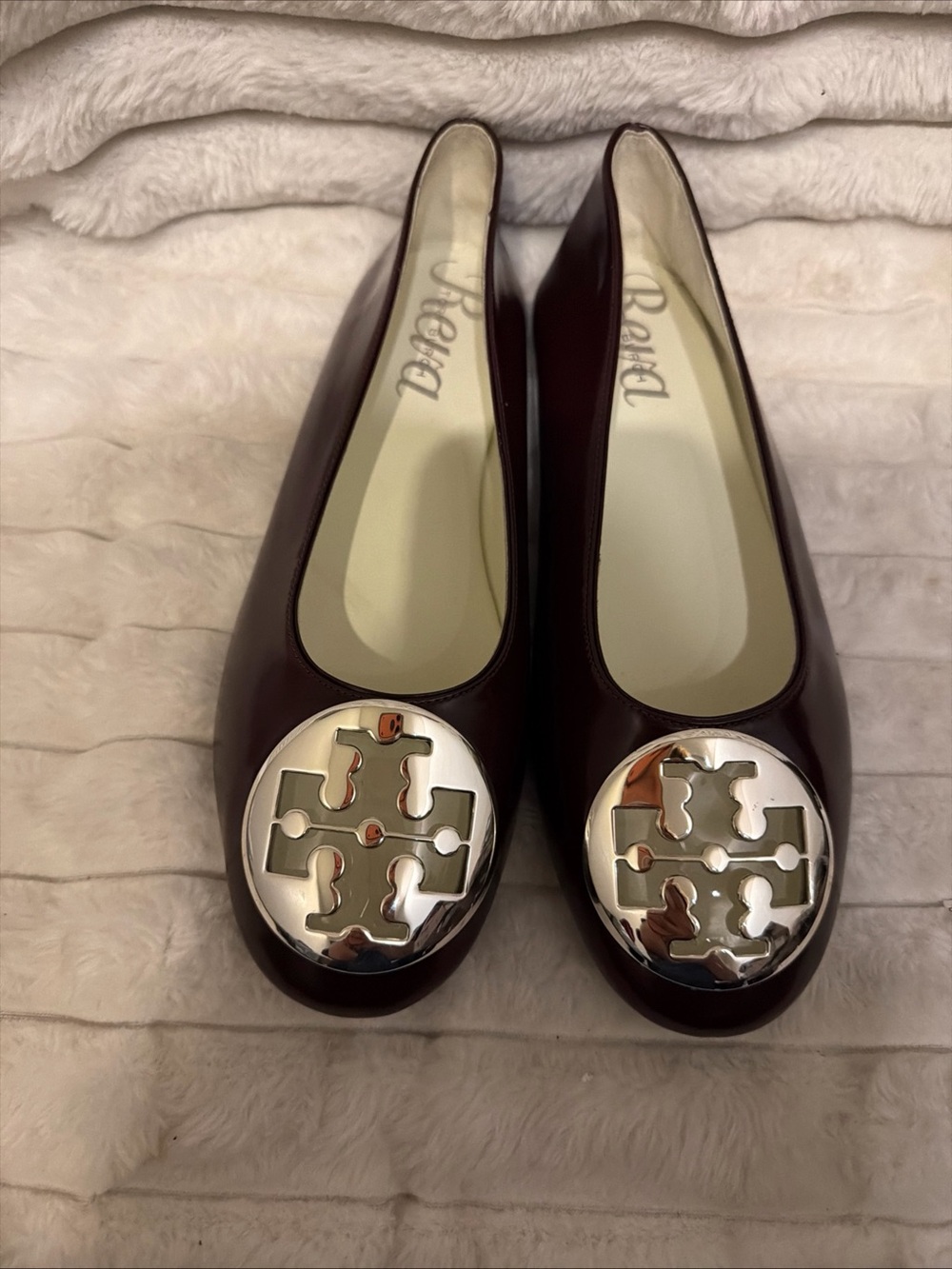 Tory Burch Deep Burgundy Logo Medallion Ballet Flats